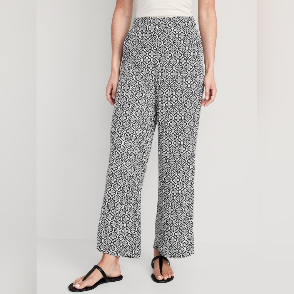 Old Navy Playa High-Rise Wide-Leg Black Floral Geo Pants New - XL